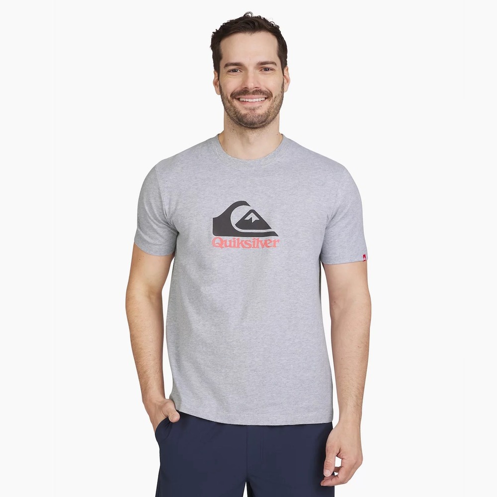 Quiksilver Mens Graphic Logo T-Shirt Heather Gray Short Sleeve Surf Tee Size M